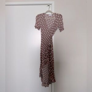 Mauve/pink and white ISALIS polka dot midi wrap dress in XS